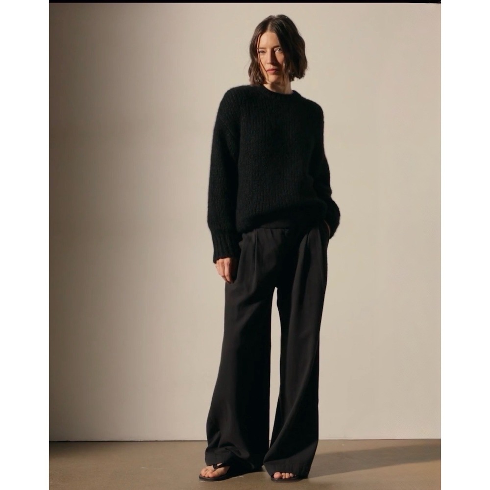 James Perse Ribbed Waist Wide Leg Pants Womens Size 3 Large Black Cashmere Blend - Picture 3 of 8
